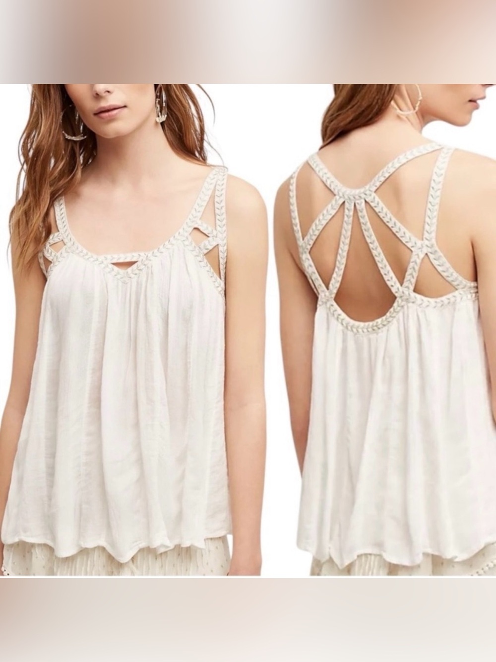 Vanessa Virginia Anthropologie Cutwork Gauze Grecian Tank  Flowy Top 8 NEW 3239
